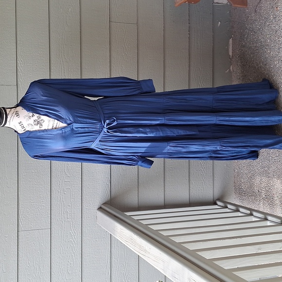 Banana Republic Blue Tiered Long Sleeve Maxi Dress Size Medium - Picture 2 of 16